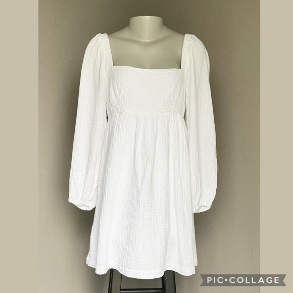 Re-Imagined by J. Crew Dresses & Skirts - Re-Imagined by J.Crew White Crinkle Square Neck Baby Doll Dress | Festival Ready